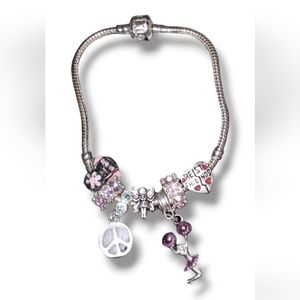 NEW GIRLY CHEER PEACE FAIRY RHINESTONE FRIENDSHIP SILVER CHARM BRACELET